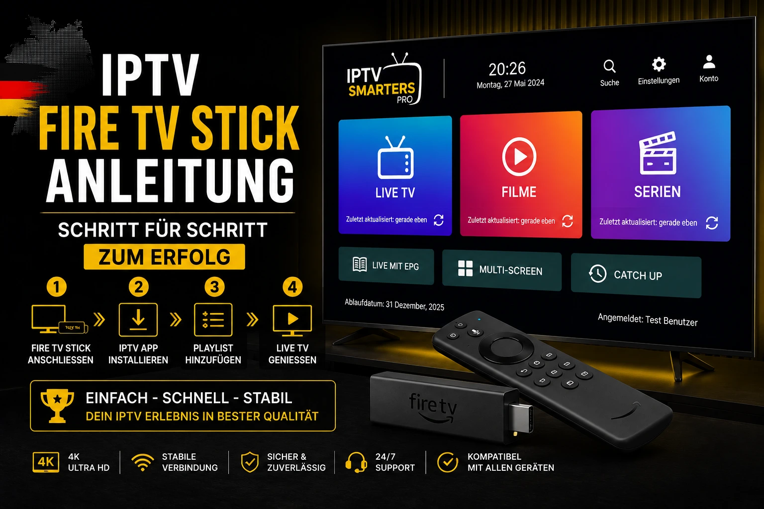 IPTV Fire TV Stick Anleitung 2026 auf einem Amazon Fire TV Stick