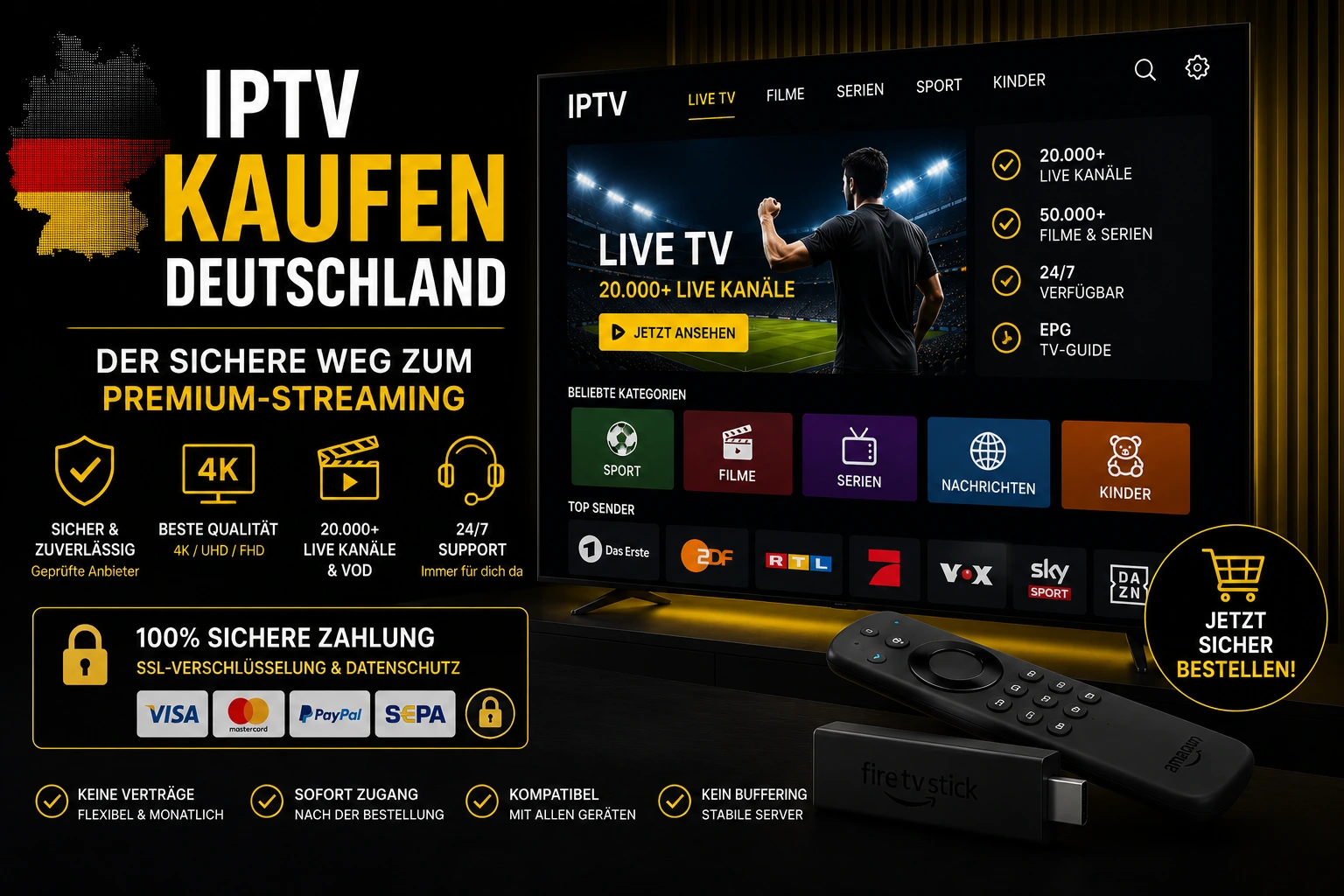 IPTV kaufen Deutschland – Sicheres Premium Streaming auf Smart TV und Fire TV Stick