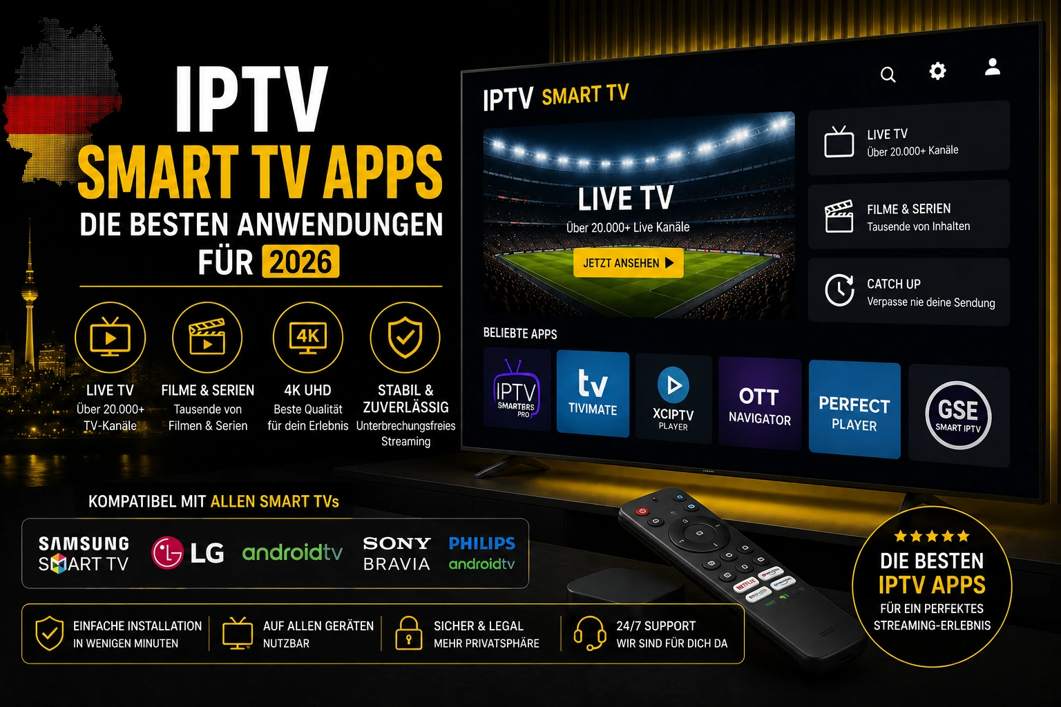IPTV Smart TV Apps 2026 – Beste Anwendungen für Samsung, LG und Android TV